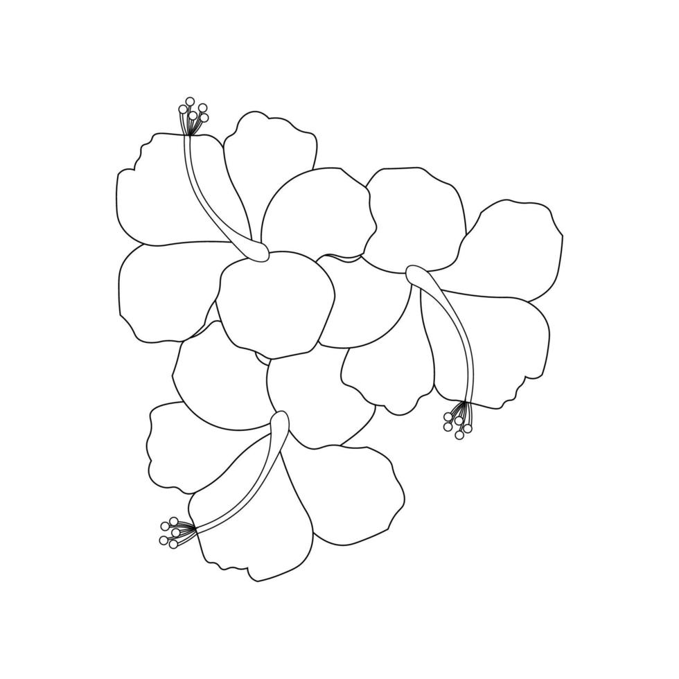 dibujo de arte de línea de flor de hibisco dibujo de ilustración de vector de trazo negro sobre fondo blanco