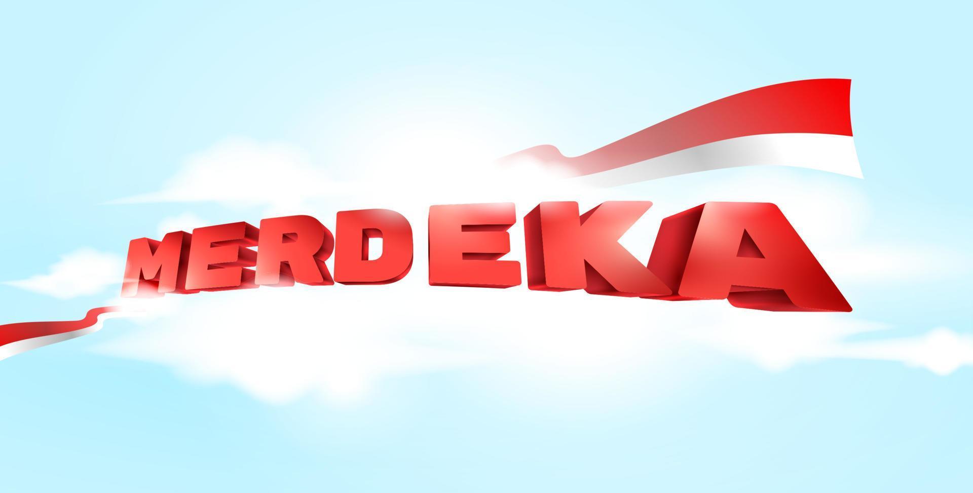 Indonesia Independence day celebration 3d text. Merdeka translates to independence or freedom or independent vector