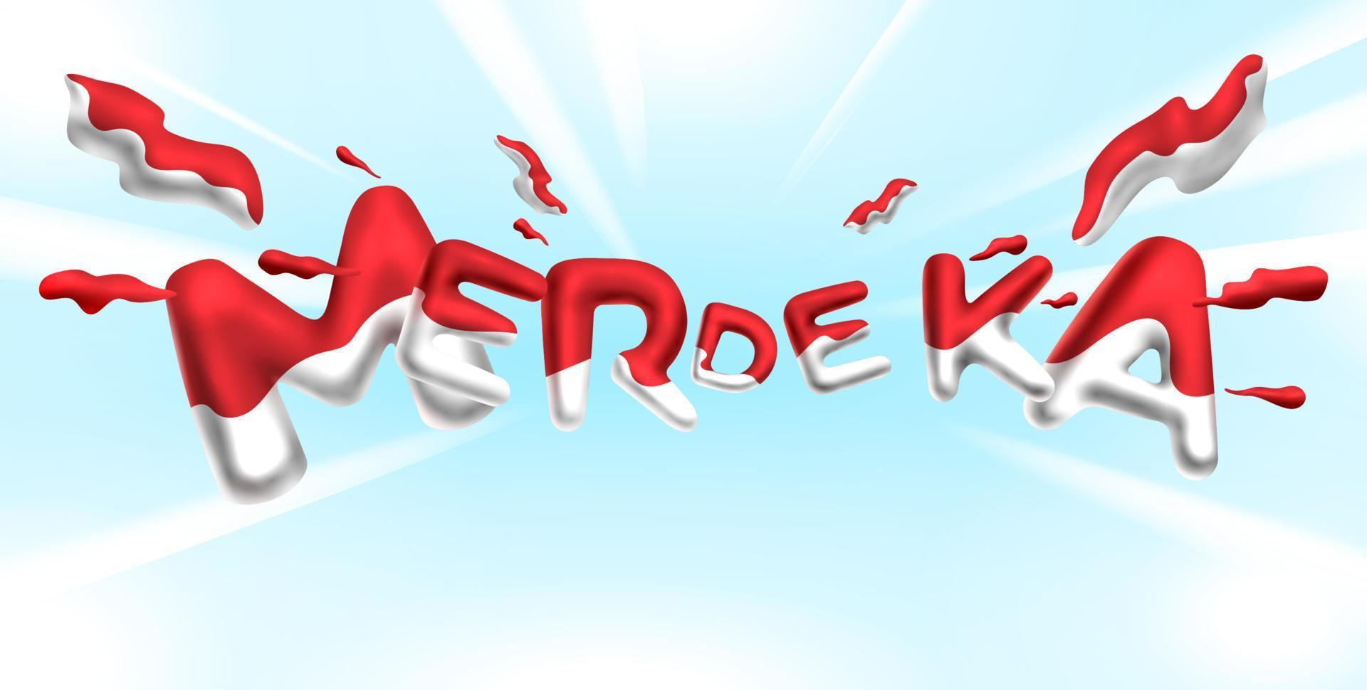 Indonesia Independence day celebration 3d text. Merdeka translates to independence or freedom or independent vector