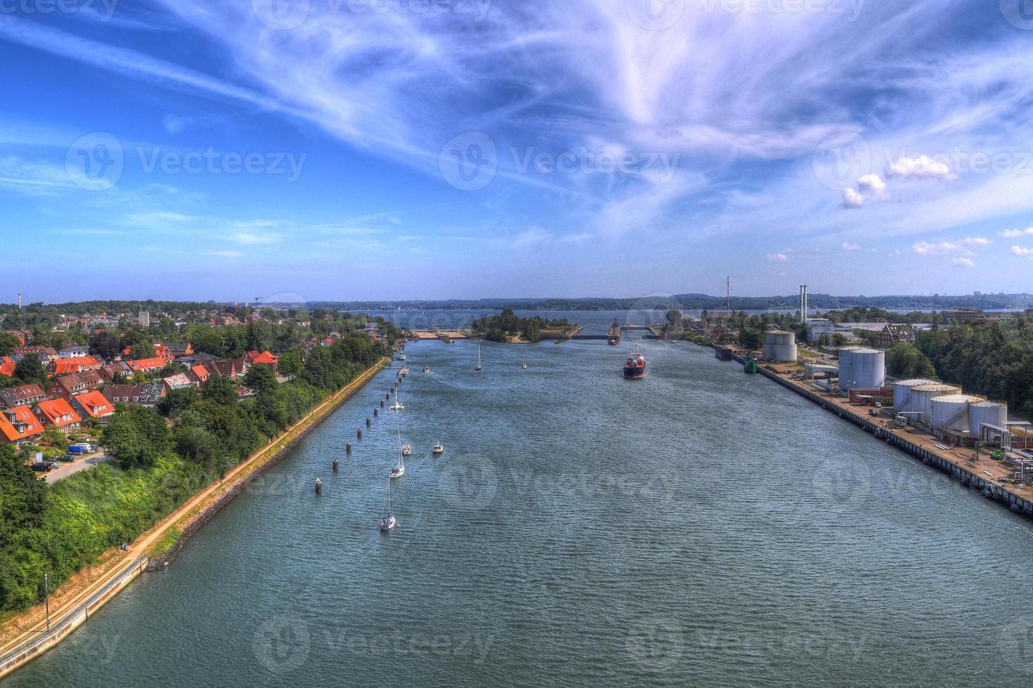 Different views at and from the big Kiel canal bridge in northern germany photo