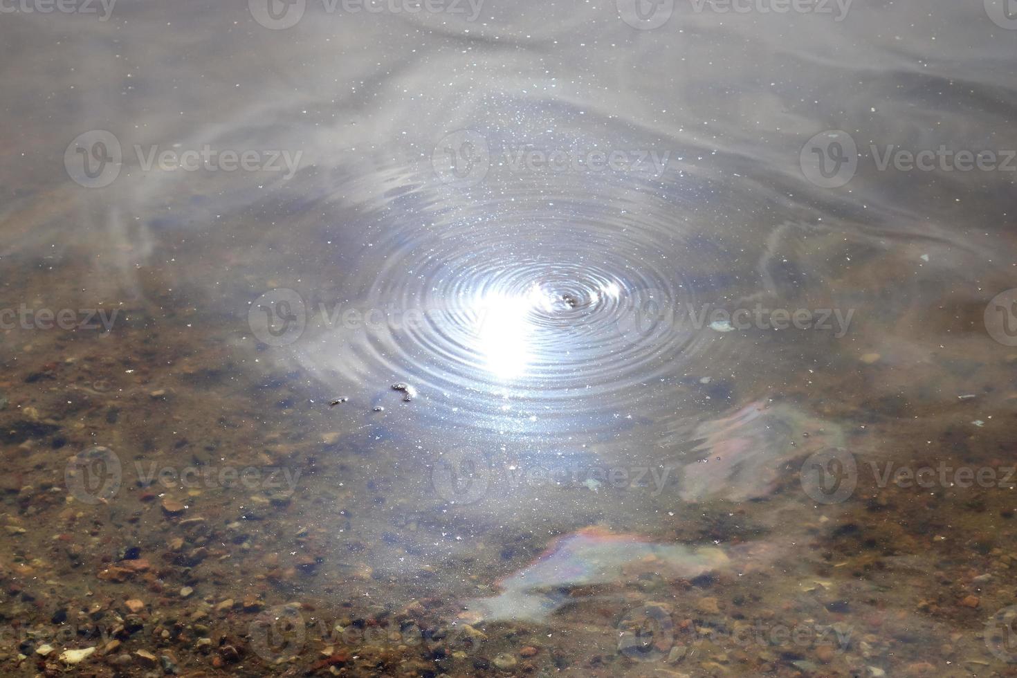 Detailed close up view on water surfaces with ripples and waves and the sunlight reflecting at the surface photo