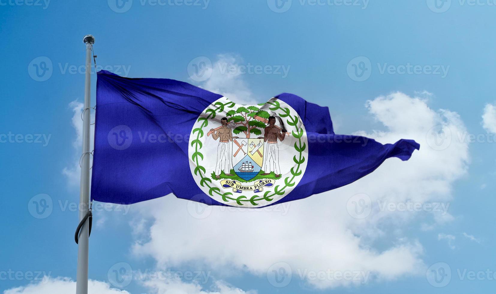 Belize flag - realistic waving fabric flag. photo