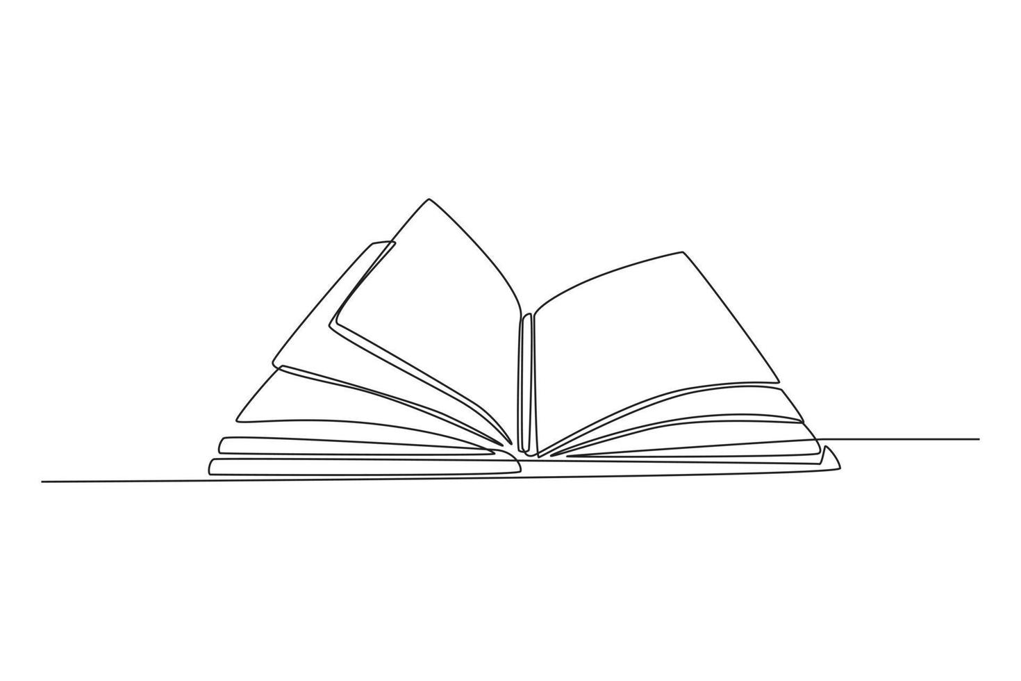 One continuous line drawing of open book with fluttering pages. Back to school concept. Single line draw design vector graphic illustration.