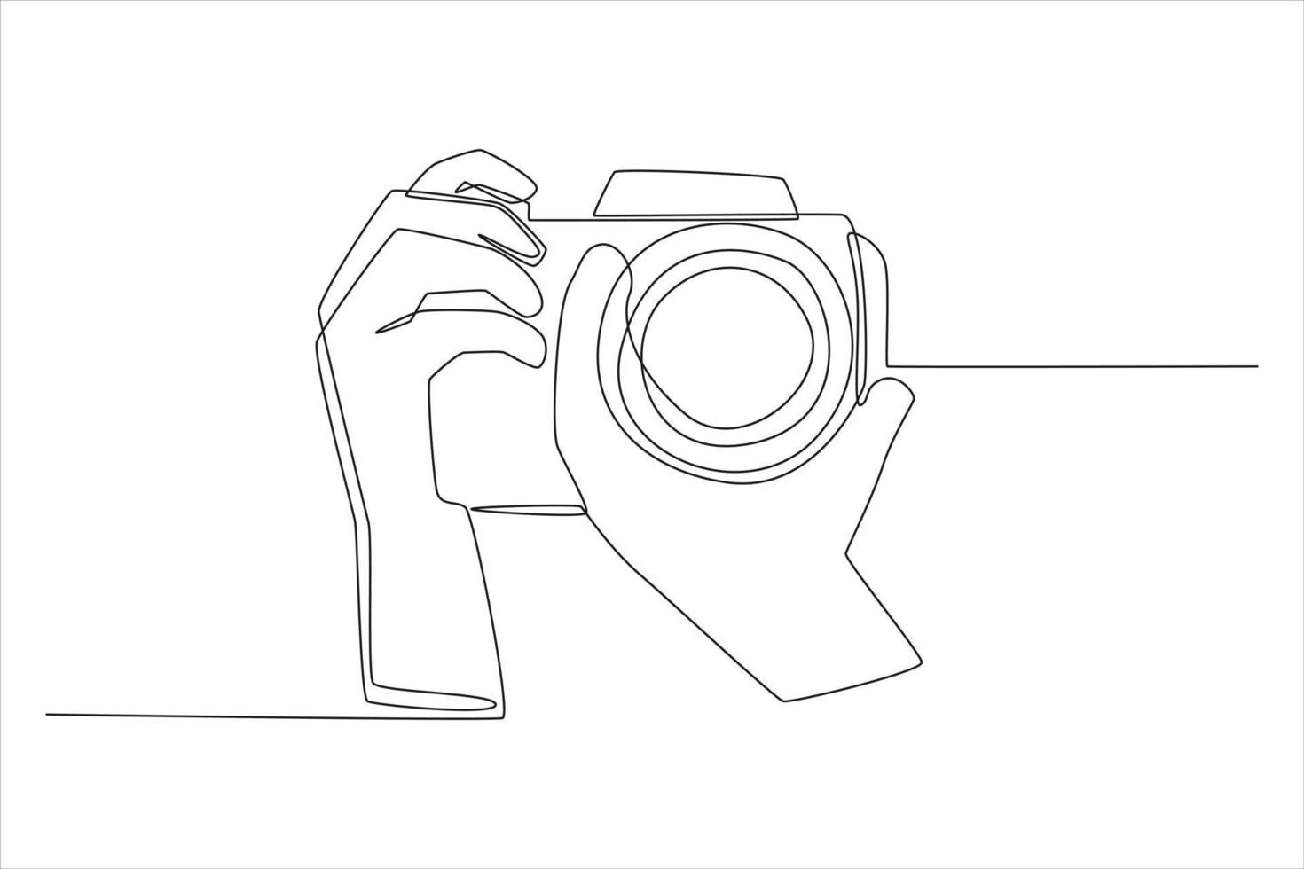 Continuous one line drawing Two Hand holding a camera, cut out. Taking picture. World photo day concept. Single line draw design vector graphic illustration.