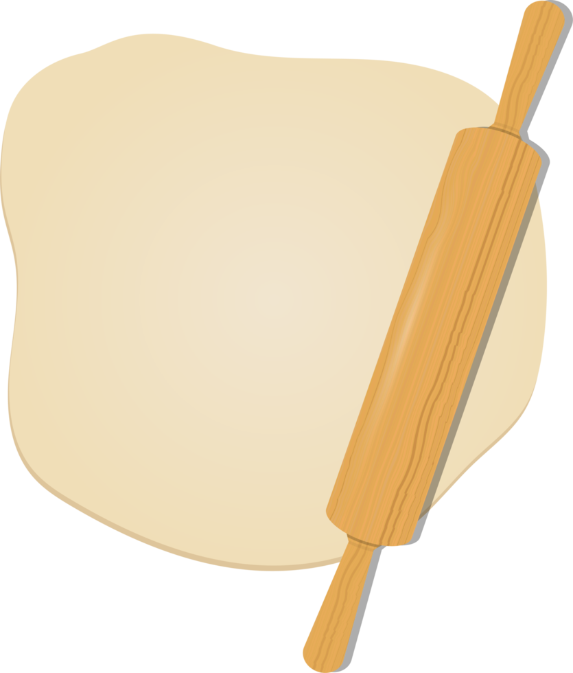 Wooden rolling pin on the dough clipart design illustration png