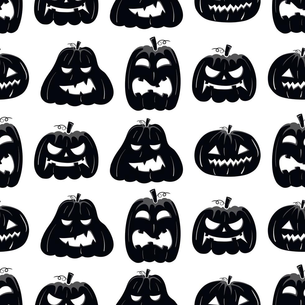 Seamless pattern with black silhouette of a pumpkin face for halloween on a white background vector