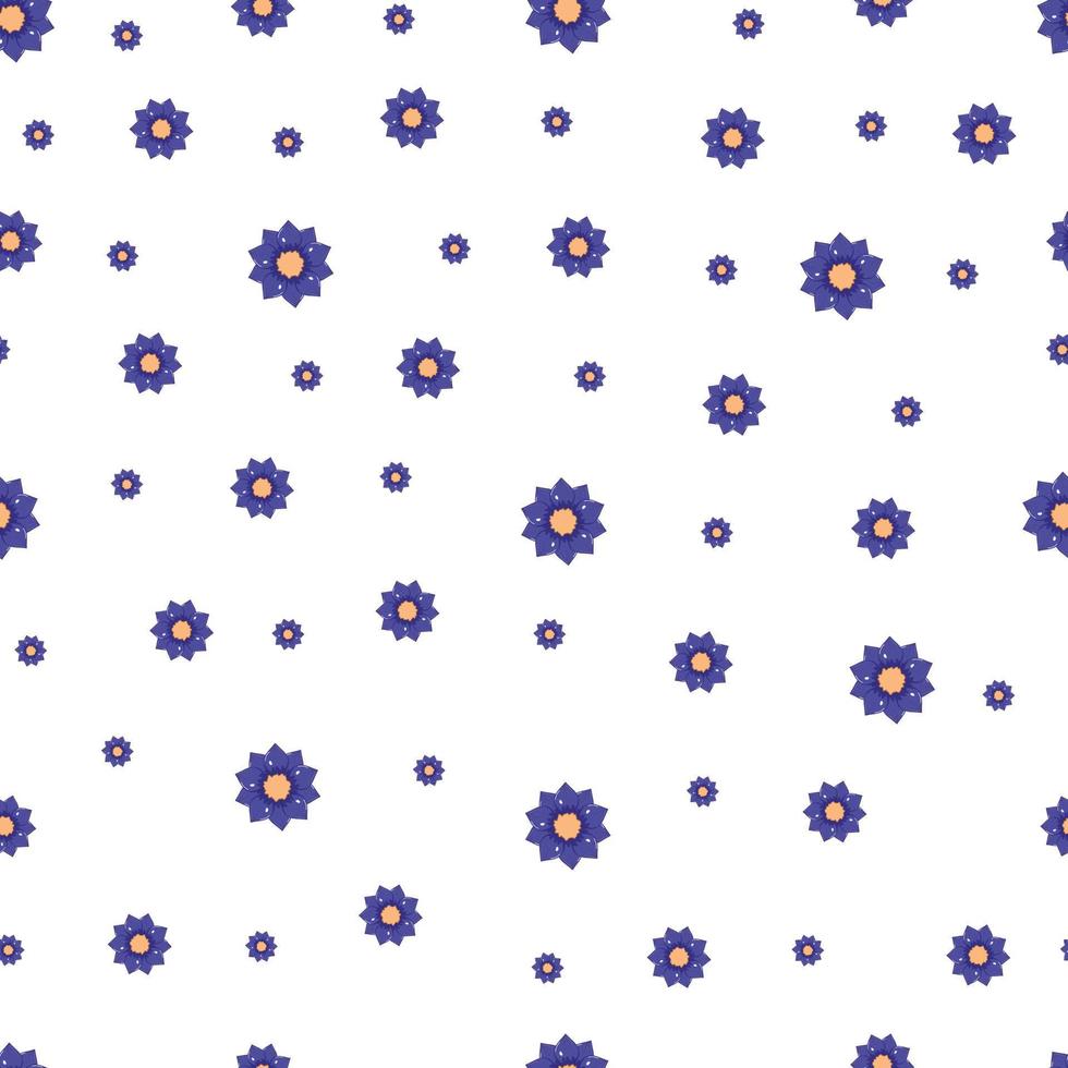 patrón impecable con pequeñas flores abstractas azules otoñales en colores cálidos aisladas en fondo blanco en estilo de dibujos animados planos vector