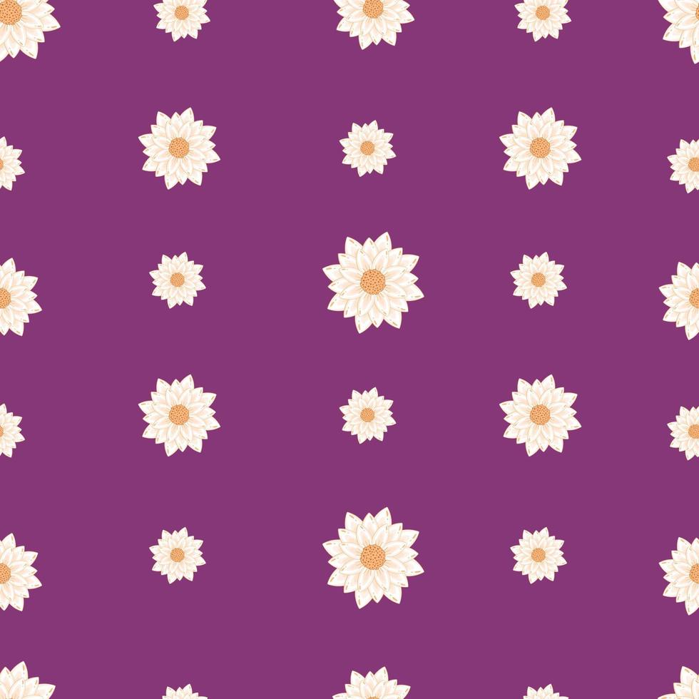 Seamless pattern with autumn abstract flowers in warm pastel colors isolated on purple background in flat cartoon style vector