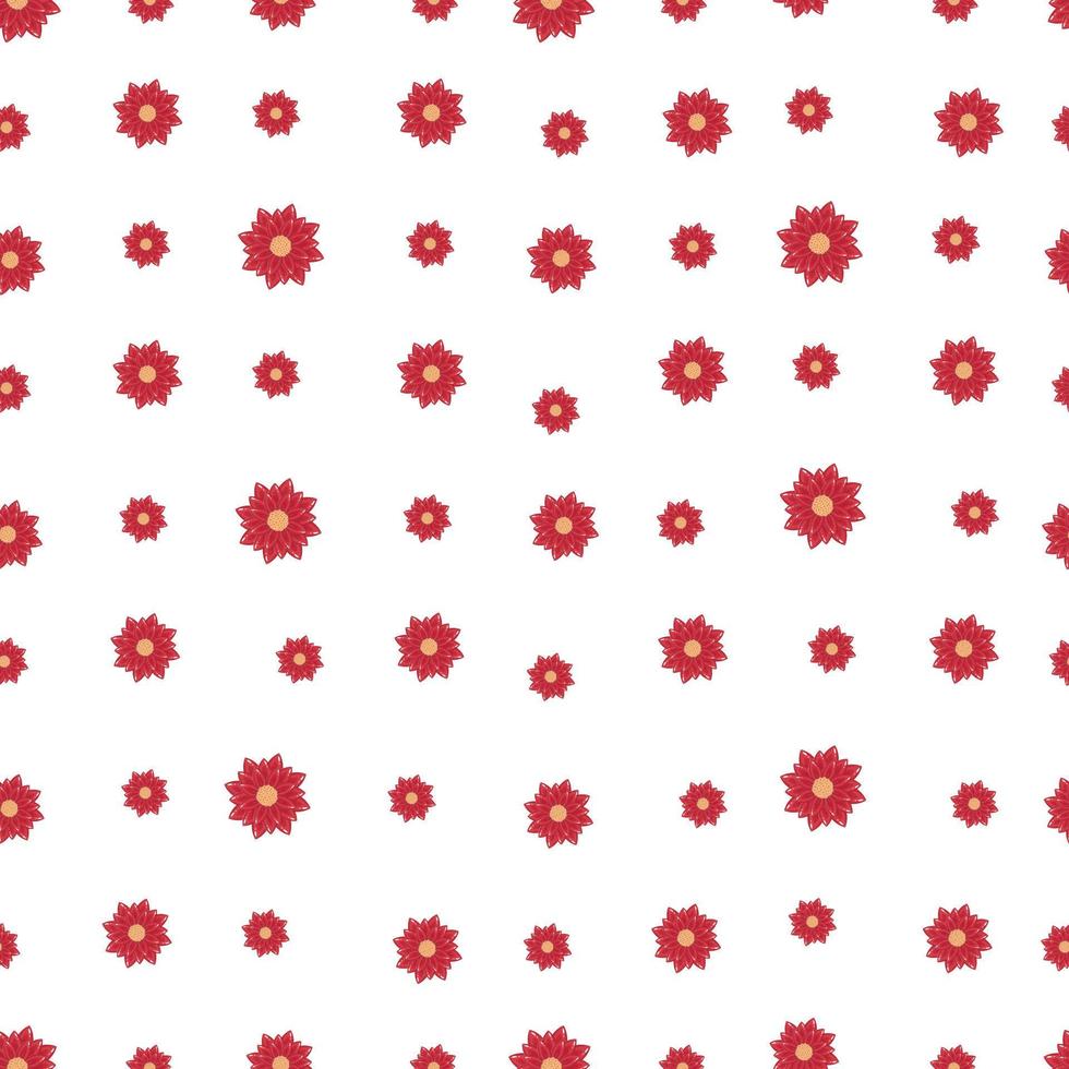 Seamless pattern with autumn small abstract red flowers in warm pastel colors isolated on white background in flat cartoon style vector