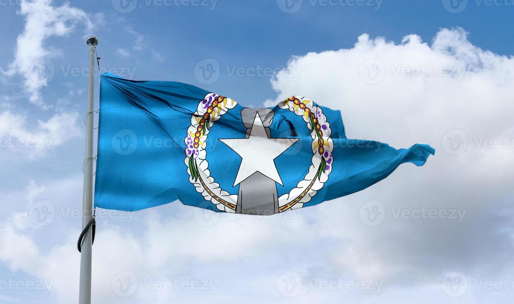 Mariana Islands flag - realistic waving fabric flag. photo