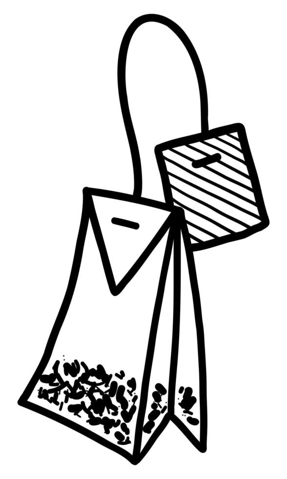 VECTOR ILLUSTRATION OF AN ISOLATED TEA BAG ON A WHITE BACKGROUND. DOODLE DRAWING BY HAND