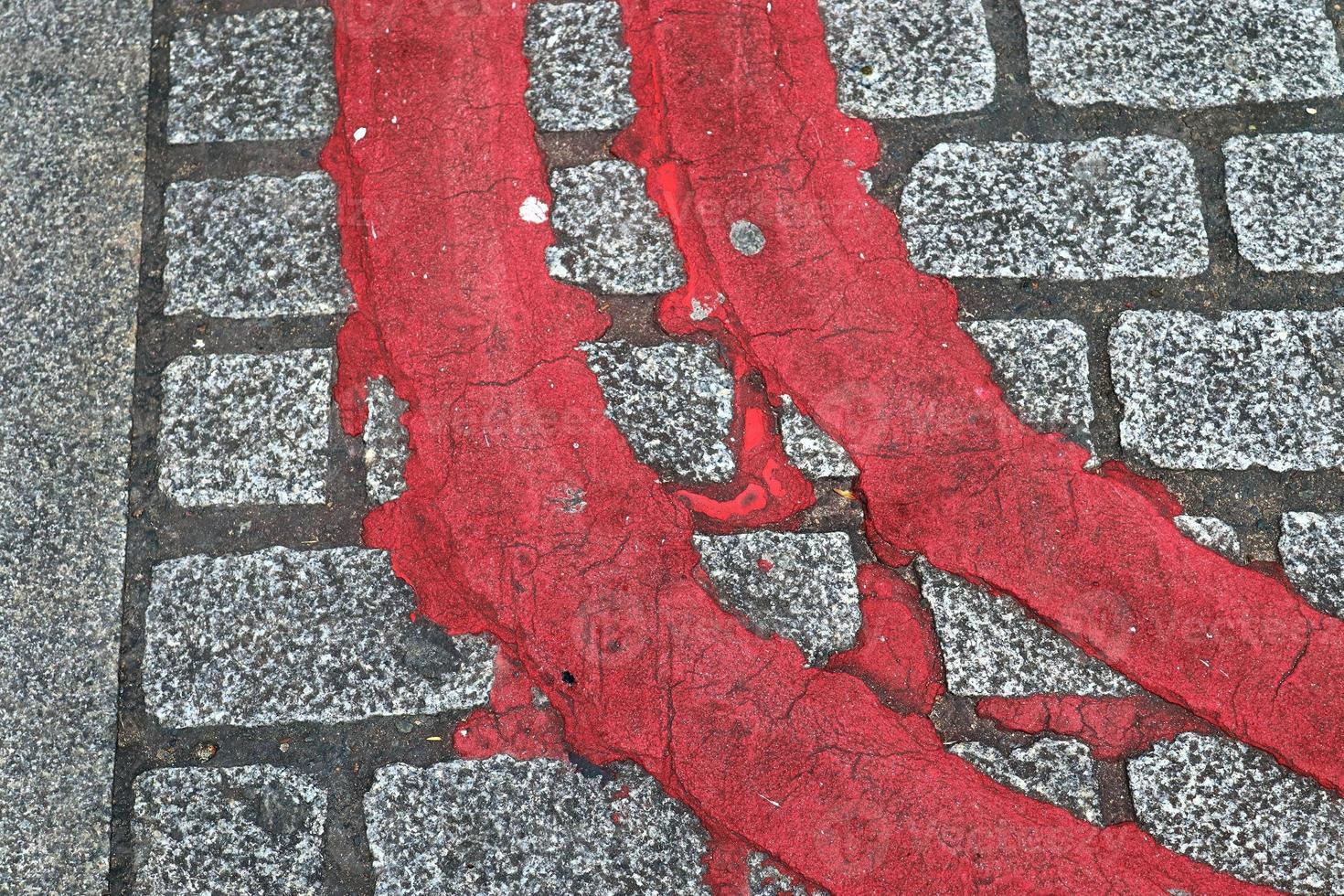 Detailed close up on old historical cobblestone roads and walkways photo