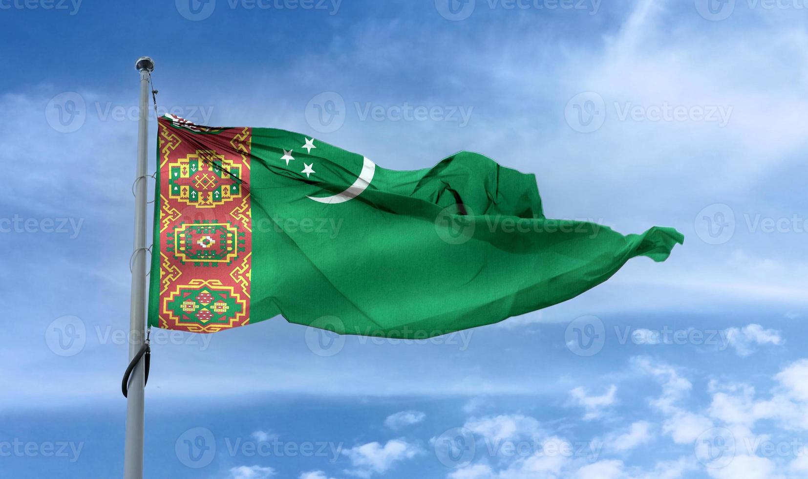 3D-Illustration of a Turkmenistan flag - realistic waving fabric flag. photo