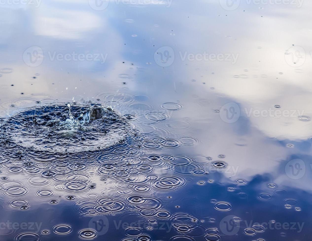 Beautiful water at a lake with splashing water and ripples on the surface with clouds and blue sky reflections photo