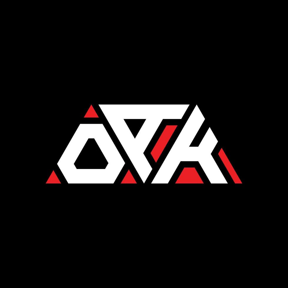 OAK triangle letter logo design with triangle shape. OAK triangle logo design monogram. OAK triangle vector logo template with red color. OAK triangular logo Simple, Elegant, and Luxurious Logo. OAK