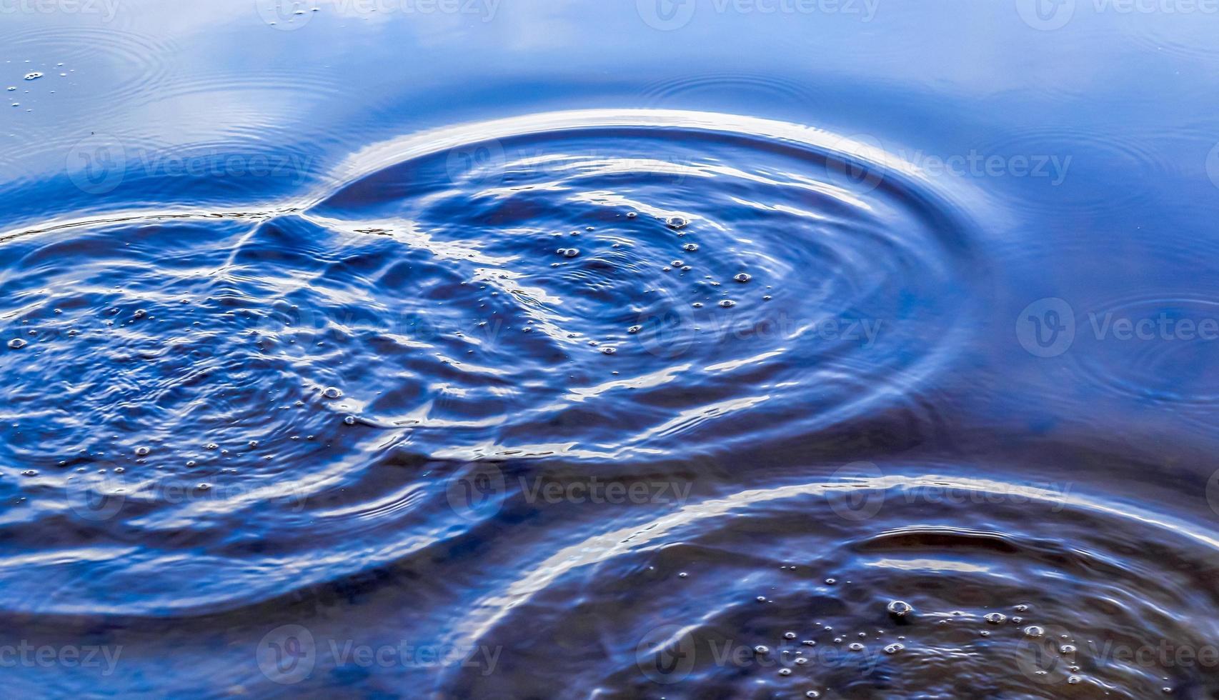 Beautiful water at a lake with splashing water and ripples on the surface with clouds and blue sky reflections photo