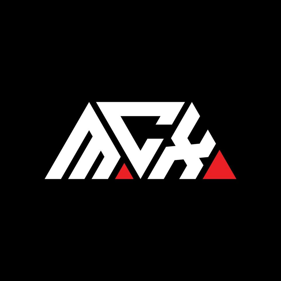 MCX triangle letter logo design with triangle shape. MCX triangle logo design monogram. MCX triangle vector logo template with red color. MCX triangular logo Simple, Elegant, and Luxurious Logo. MCX