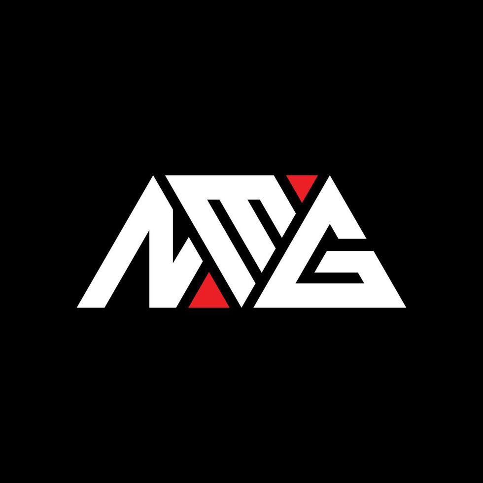 NMG triangle letter logo design with triangle shape. NMG triangle logo design monogram. NMG triangle vector logo template with red color. NMG triangular logo Simple, Elegant, and Luxurious Logo. NMG