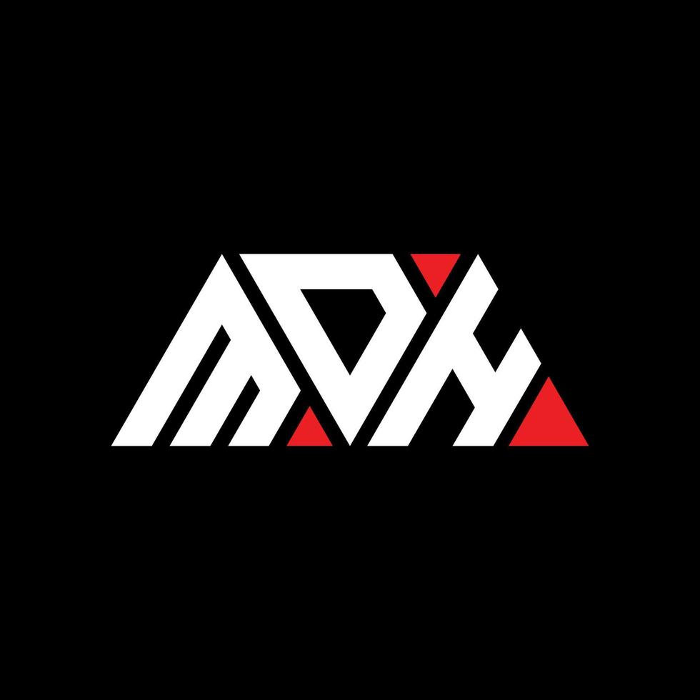 MDH triangle letter logo design with triangle shape. MDH triangle logo design monogram. MDH triangle vector logo template with red color. MDH triangular logo Simple, Elegant, and Luxurious Logo. MDH
