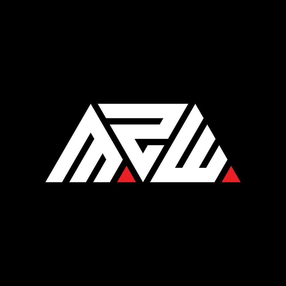MZW triangle letter logo design with triangle shape. MZW triangle logo design monogram. MZW triangle vector logo template with red color. MZW triangular logo Simple, Elegant, and Luxurious Logo. MZW