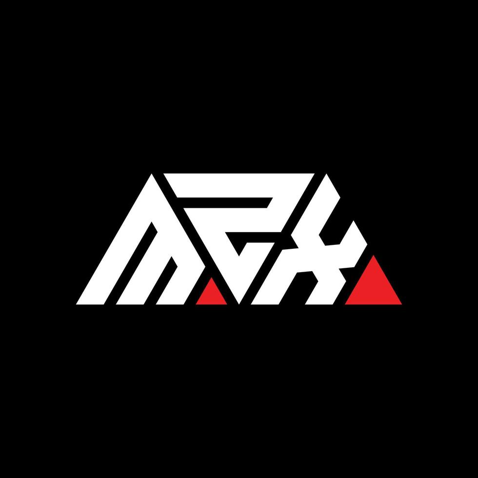 MZX triangle letter logo design with triangle shape. MZX triangle logo design monogram. MZX triangle vector logo template with red color. MZX triangular logo Simple, Elegant, and Luxurious Logo. MZX