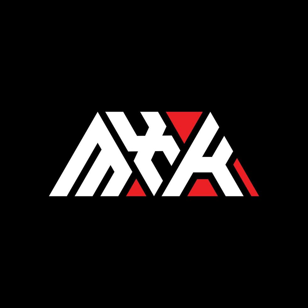 diseño de logotipo de letra triangular mxk con forma de triángulo. monograma de diseño de logotipo de triángulo mxk. plantilla de logotipo de vector de triángulo mxk con color rojo. logotipo triangular mxk logotipo simple, elegante y lujoso. MXK