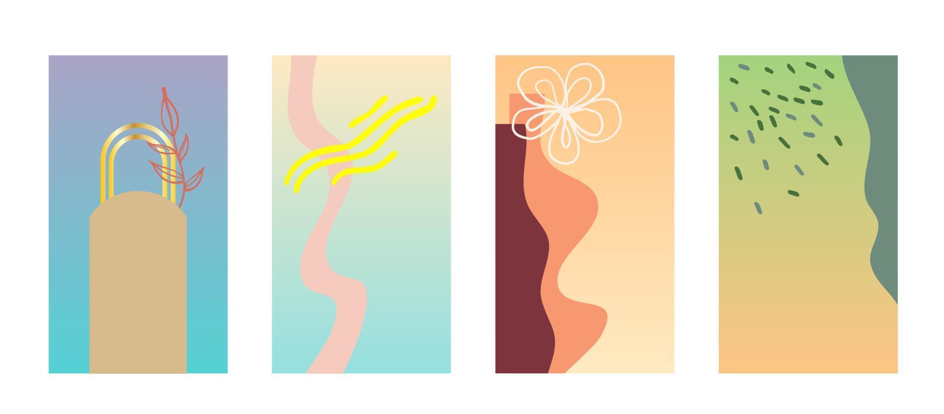 conjunto de 4 antecedentes abstractos para la plantilla de publicación en redes sociales. pastel degradado colorido con elemento mínimo. vector