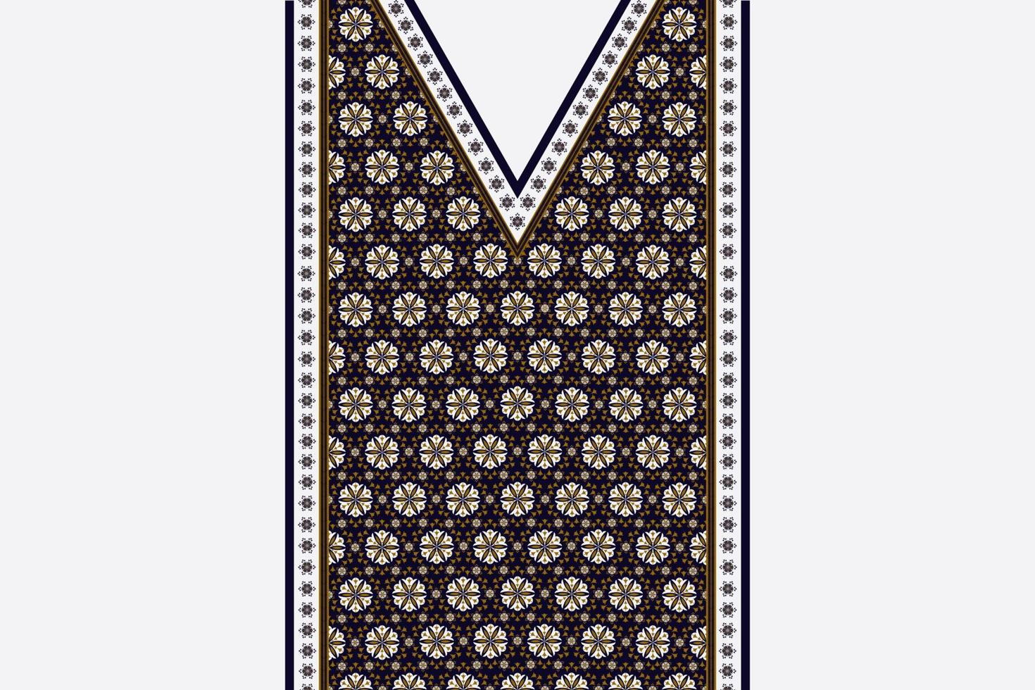 bordado de cuello étnico en forma de v diseño de patrón de flores geométricas sobre fondo de color blanco. elegante moda de arte tribal para camisas. vector