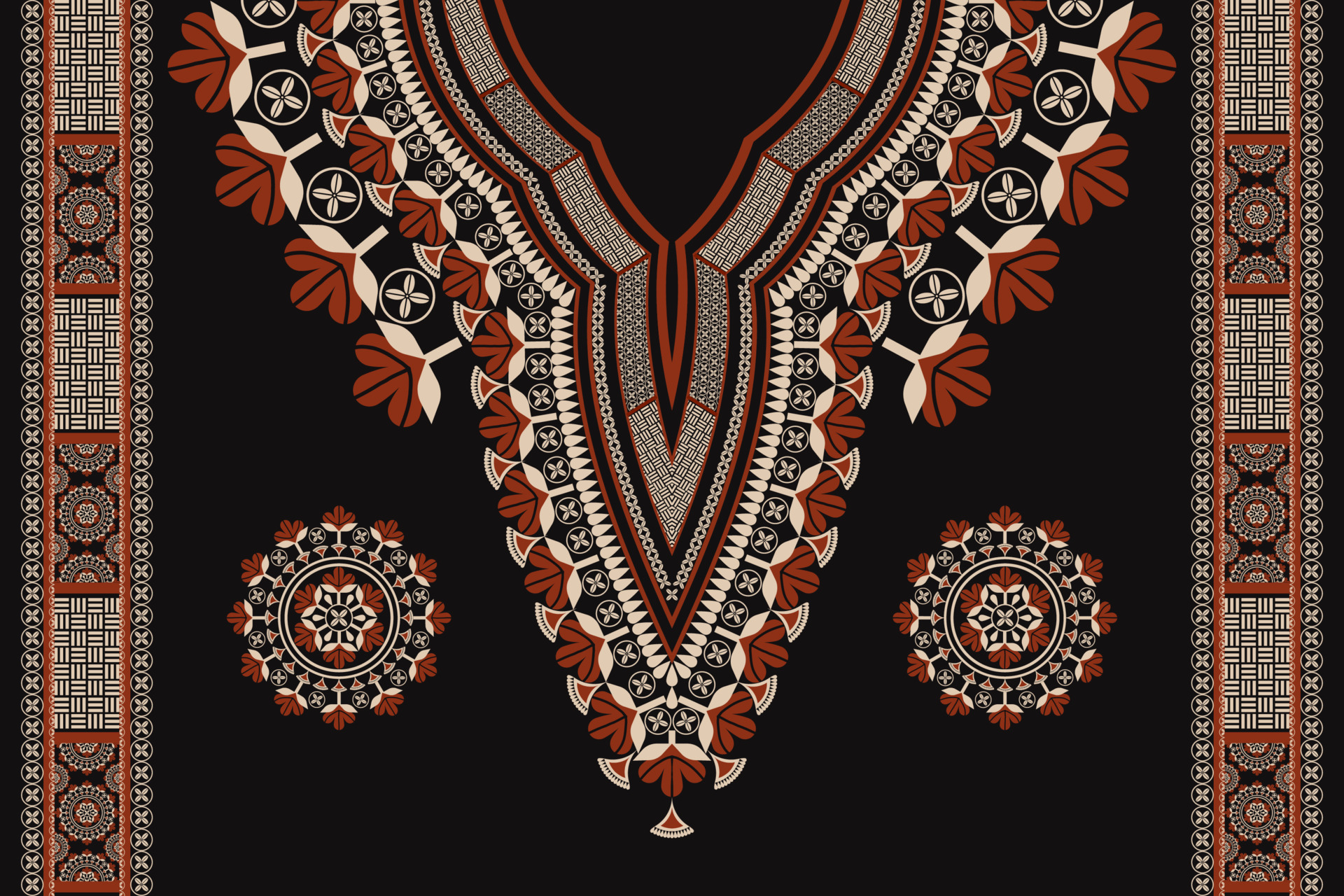 Ethnic red-gold color neckline flower embroidery pattern with