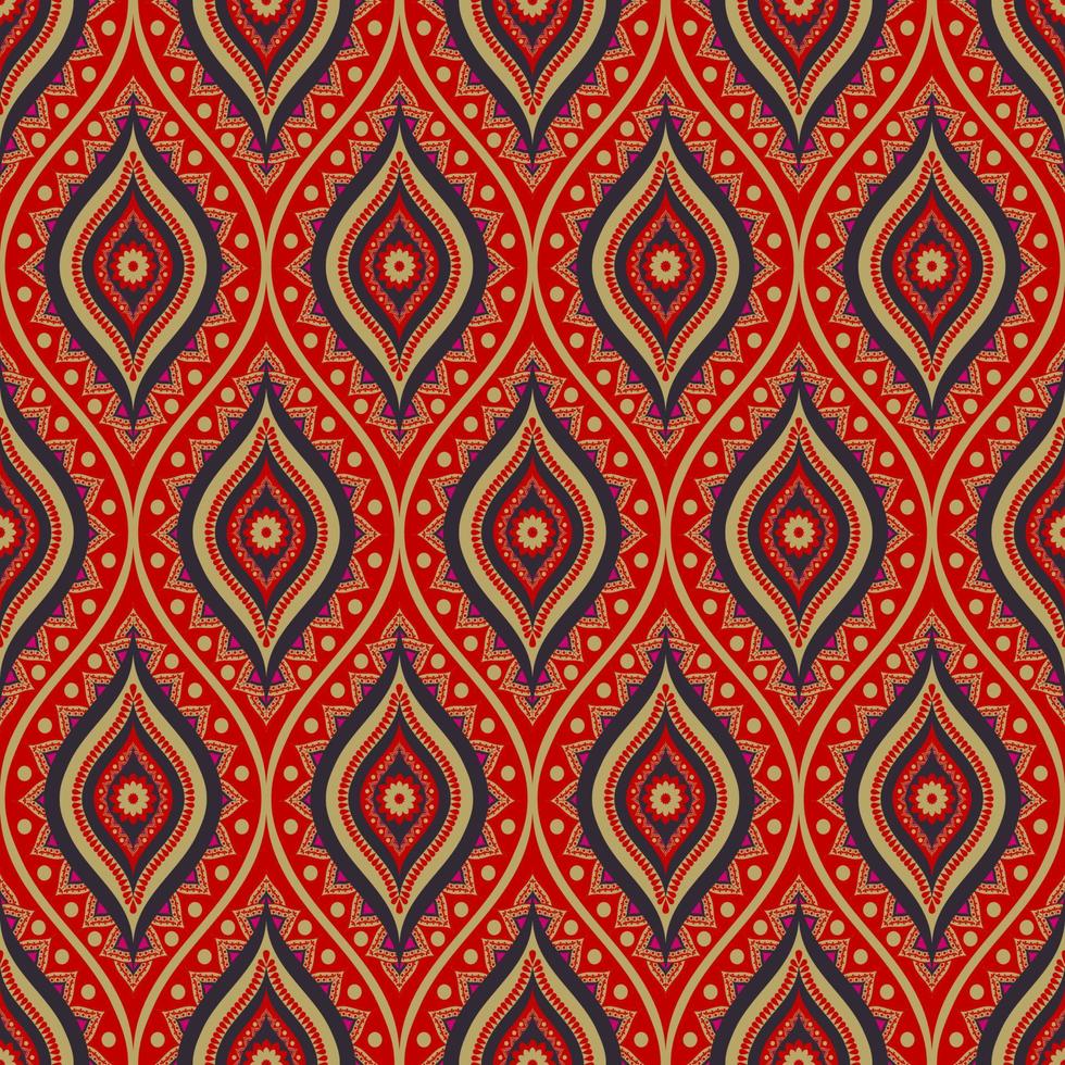 Ethnic flower in ogee shape red-gold color seamless background. Embroidery oriental surface pattern design. Use for fabric, textile, interior decoration elements, upholstery, wrapping. vector
