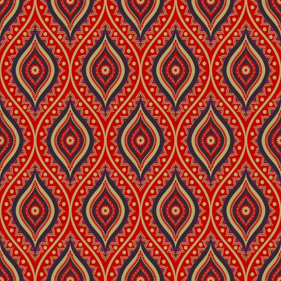 Ethnic flower in ogee shape red-gold color seamless background. Embroidery oriental surface pattern design. Use for fabric, textile, interior decoration elements, upholstery, wrapping. vector