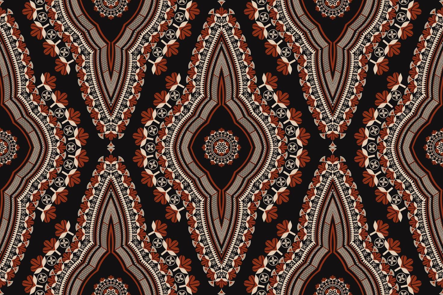 Ethnic tribal african red-gold color flower shape seamless pattern on black background. Use for fabric, textile, interior decoration elements, upholstery, wrapping. vector