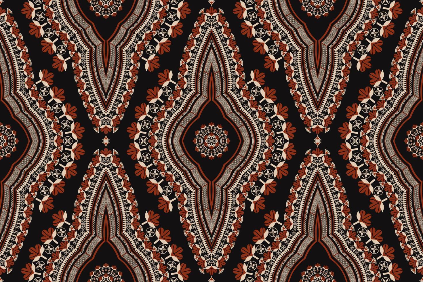 Ethnic tribal african red-gold color flower shape seamless pattern on black background. Use for fabric, textile, interior decoration elements, upholstery, wrapping. vector