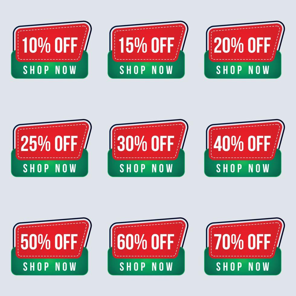 sale tag badge with different discount set. up to 10,15,20,25,30,40,50,60,70,80 percent off vector