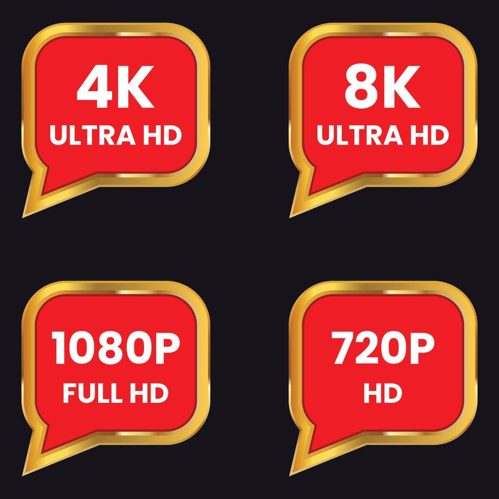 color dorado 8k ultra hd, 4k ultra hd, 1080p full hd, icono de resolución de 720p hd vector