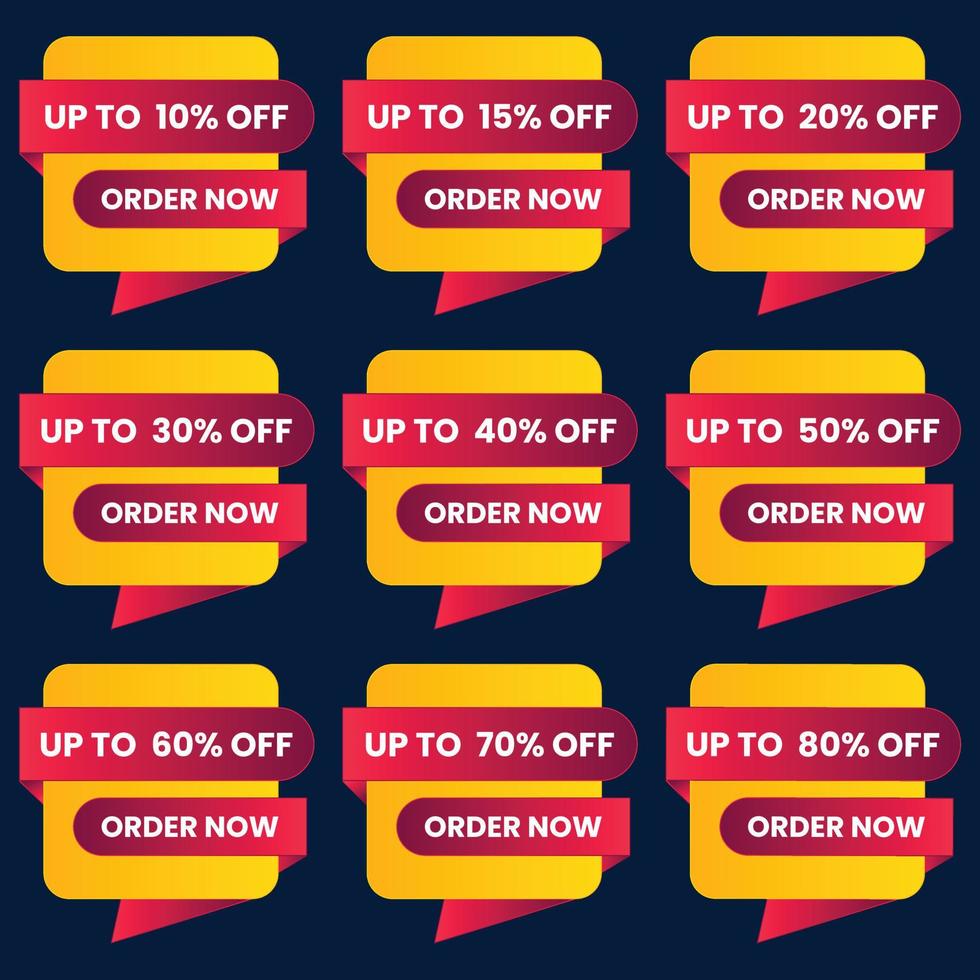 different percent sale discount offer banner and price tag design set vector