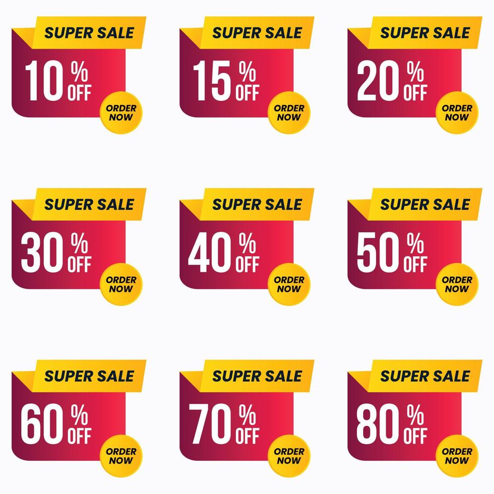 Sale tag set vector badges up to 10,15,20,30,50,75 percent off big sale discount offer banner