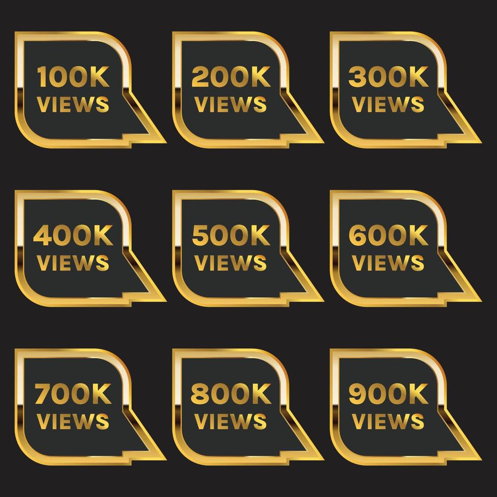 golden color 100k to 900k views celebration thumbnail design vector, 100k plus views thank you vector