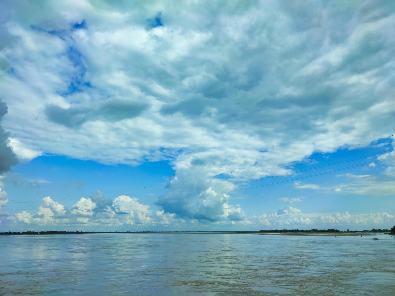 River landscape with blue sky in Asia.Beauty of reflection. photo