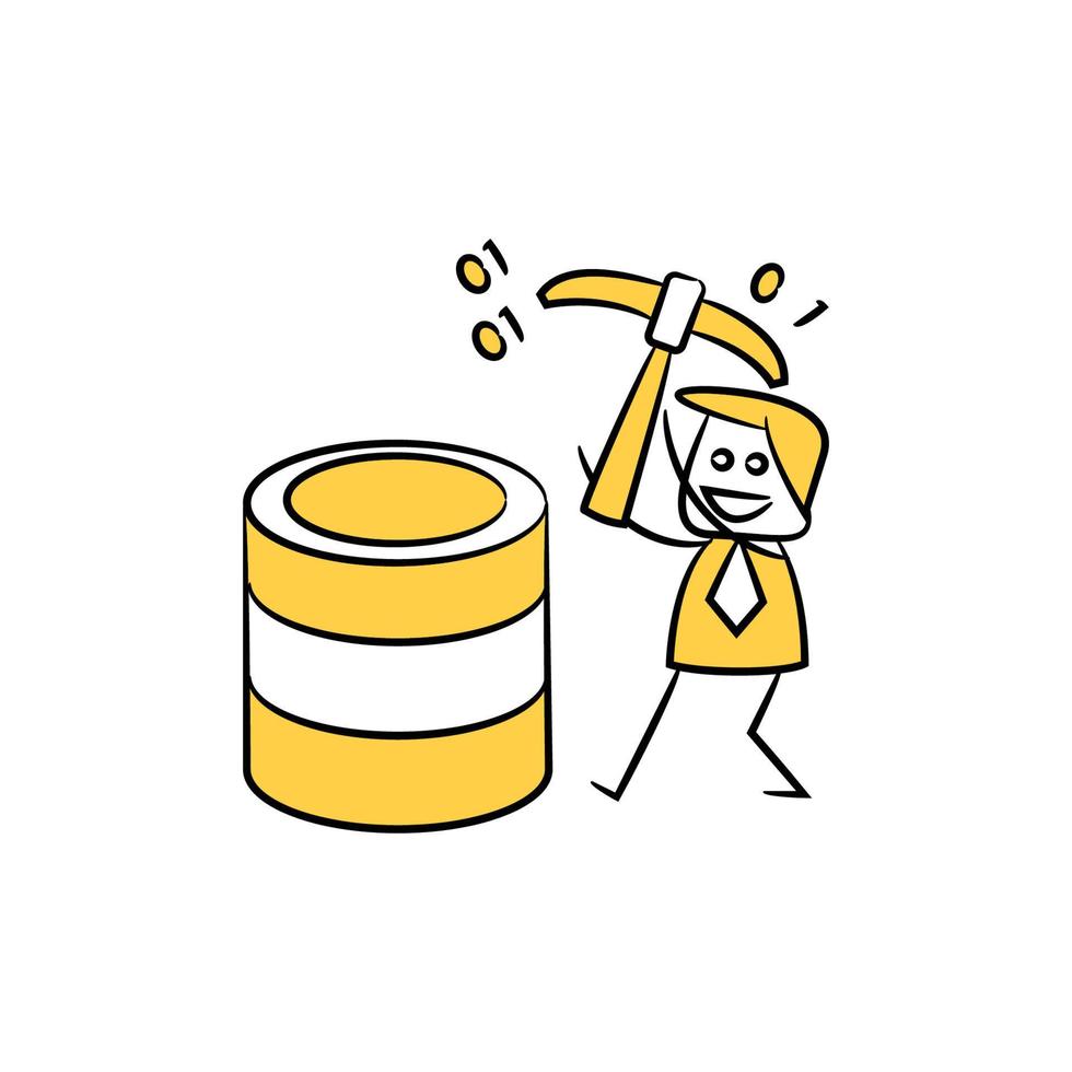 businessman digging database and data mining concept cartoon illustration vector