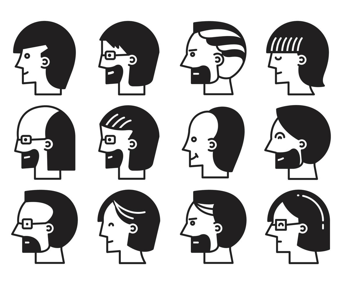 people face avatars side view illustration vector