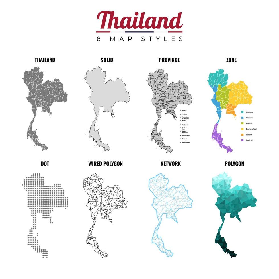 mapa tailandia conjunto de vectores colección diseño gráfico