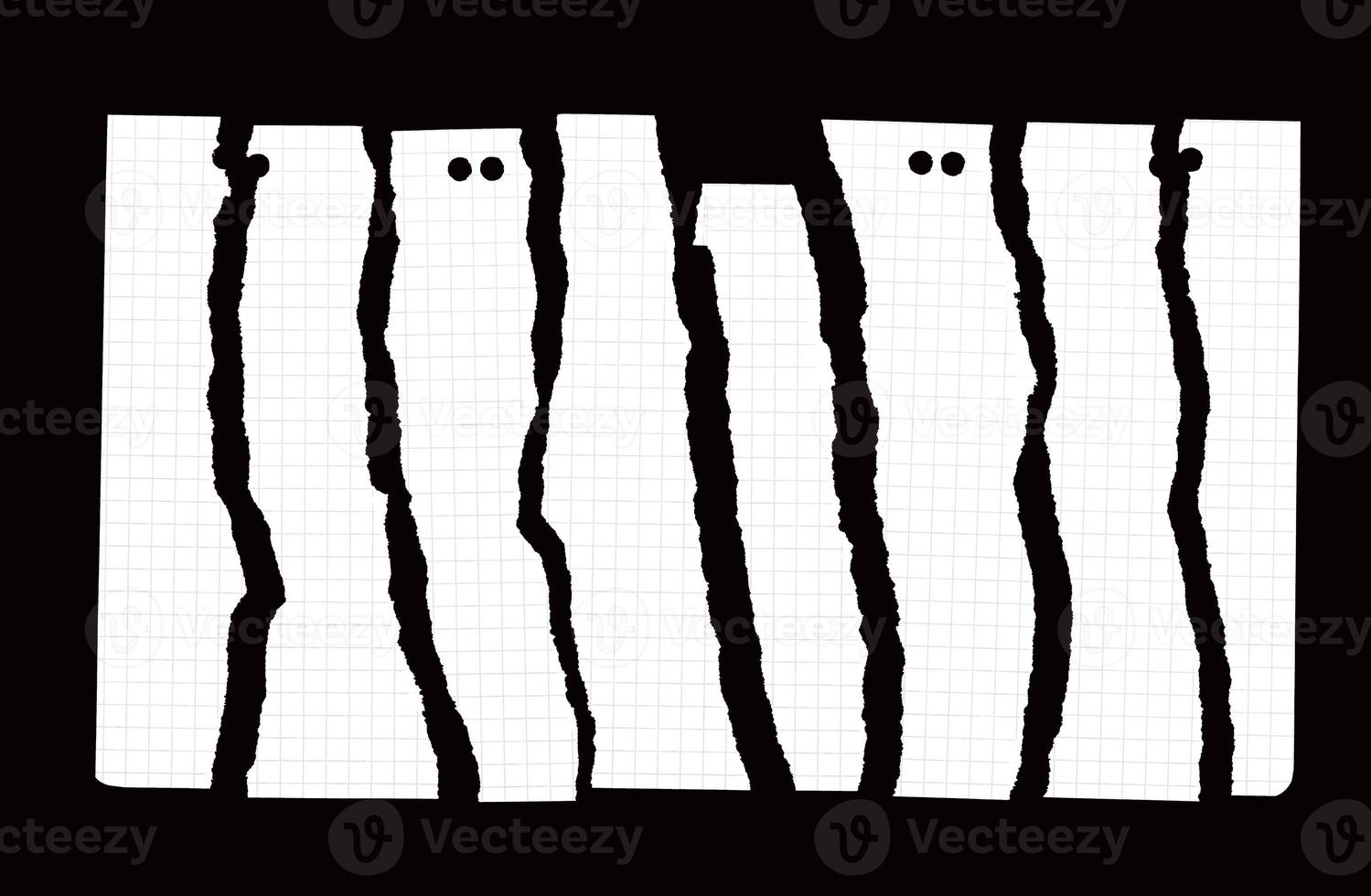 texture of crumpled white paper in a cage, blue lines, torn edges on a black background photo