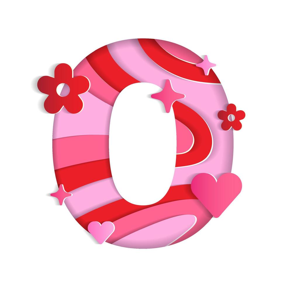 0 Numeric Valentines Day Love Abstract Character Font Number Paper Lively Flower Heart Sparkle Shine Red Pink Mountain Geography Contour Map 3D Layer Paper Cutout Card Web Banner Vector Illustration