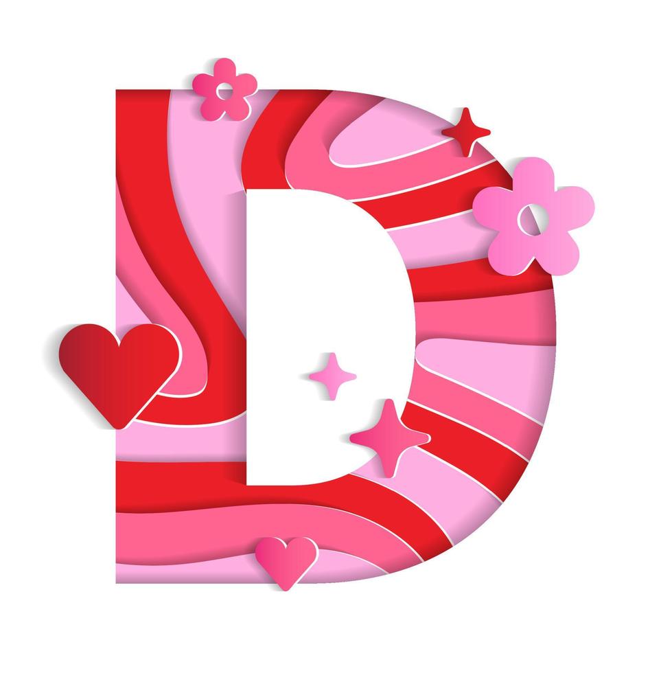 D Alphabet Valentines Day Love Abstract Character Font Letter Paper Lively Flower Heart Sparkle Shine Red Pink Mountain Geography Contour Map 3D Layer Paper Cutout Card Web Banner Vector Illustration