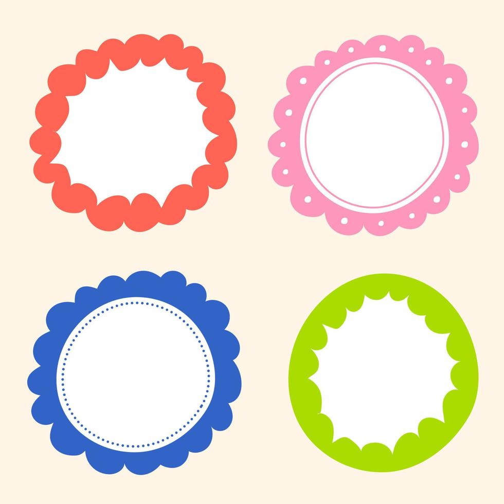 Cute Wavy Inside Dot Dash Line Doodle Cloud Round Shape Green Blue Red Pink Sticky note Post it Borders Frames Background Set Collection Bundle Vector Illustration