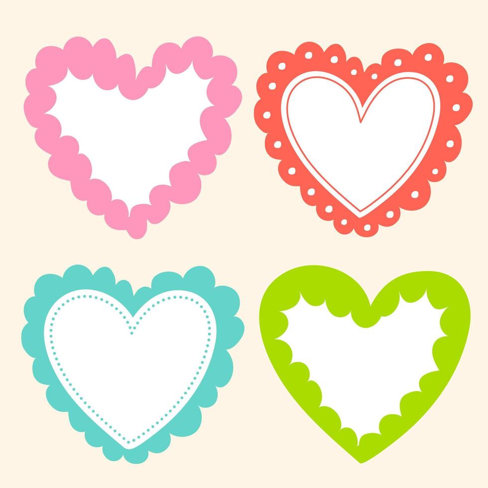 Cute Wavy Inside Dot Dash Line Doodle Cloud Heart Shape Green Blue Red Pink Sticky note Post it Borders Frames Background Set Collection Bundle Vector Illustration