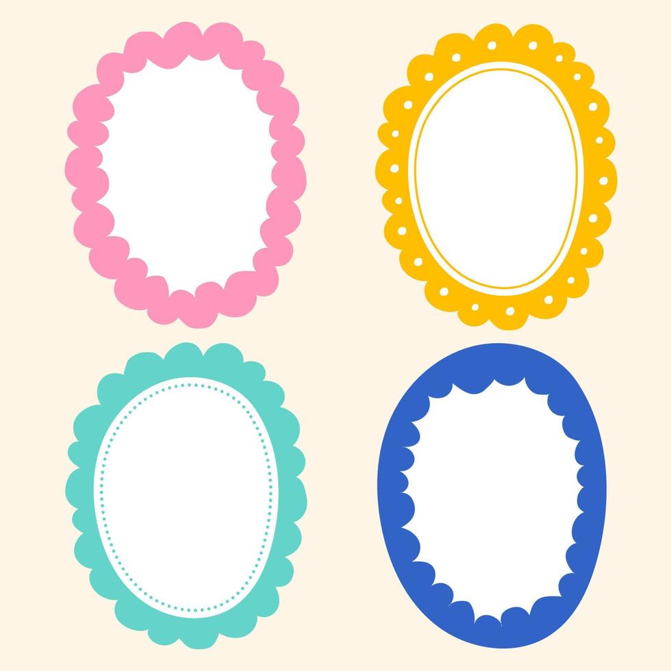 Cute Wavy Inside Dot Dash Line Doodle Cloud Oval Shape Green Blue Pink Orange Yellow Sticky note Post it Borders Frames Background Set Collection Bundle Vector Illustration