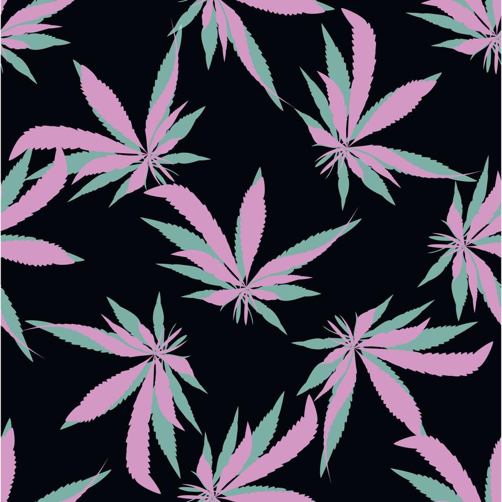 patrón sin costuras de hojas de cannabis lila vector