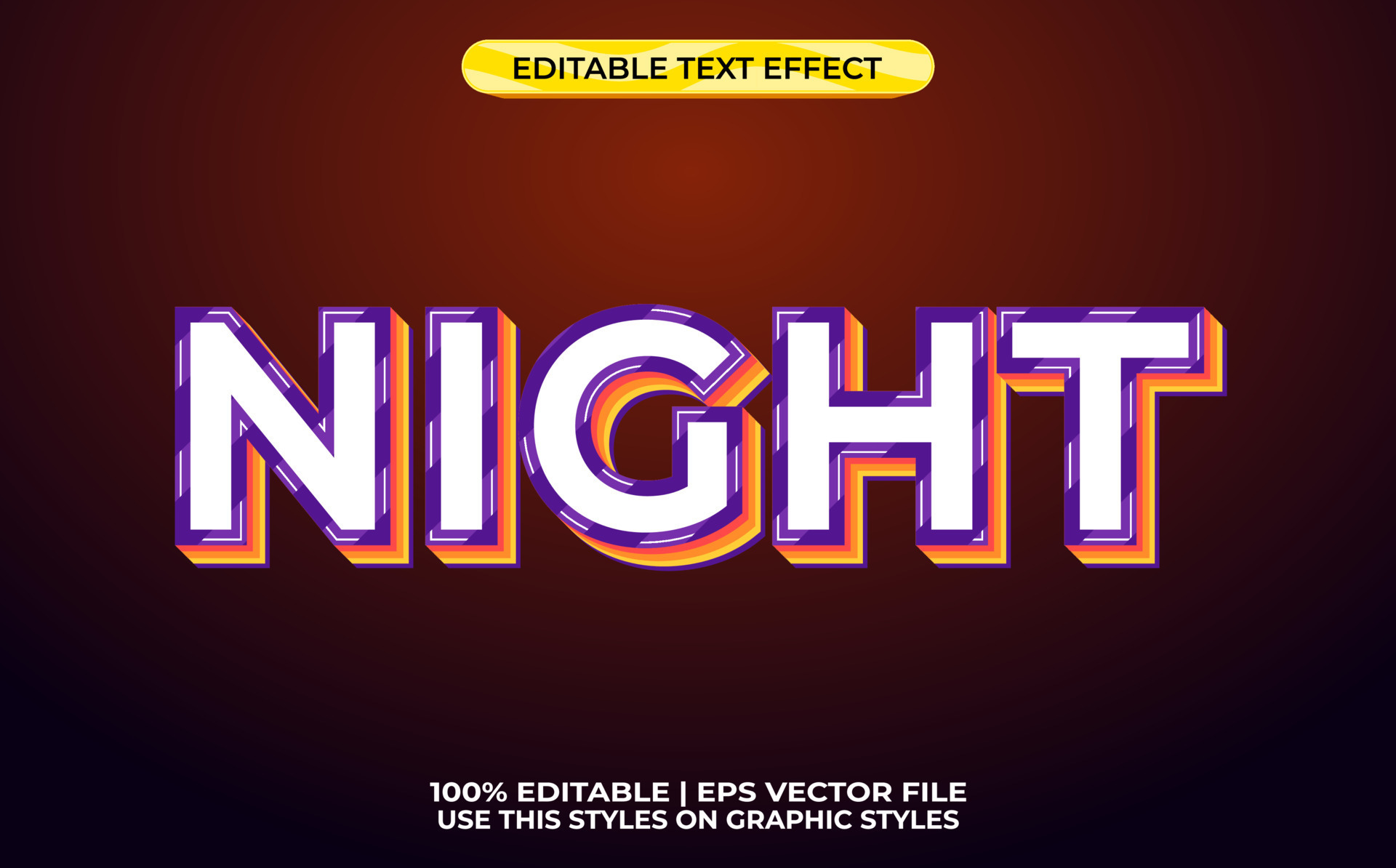 night 3d text with neon theme. colorful typography template for modern ...